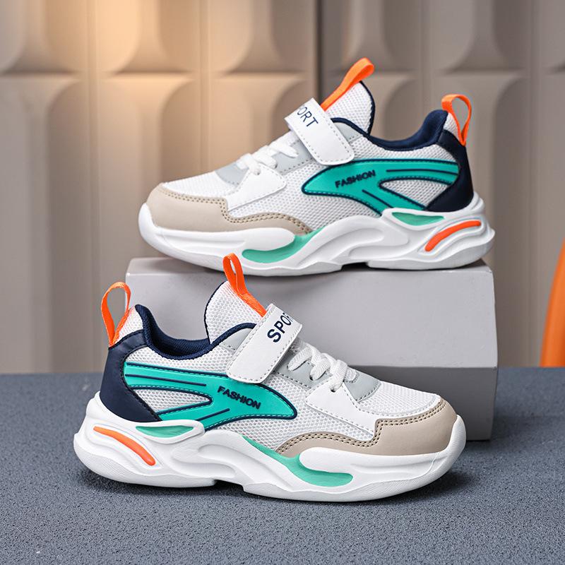 Boys Sneakers Breathable Mesh Boys Running Spring and Autumn Middle School Older Children Rotary Buckle Children ABC Campus Versatile Shoes