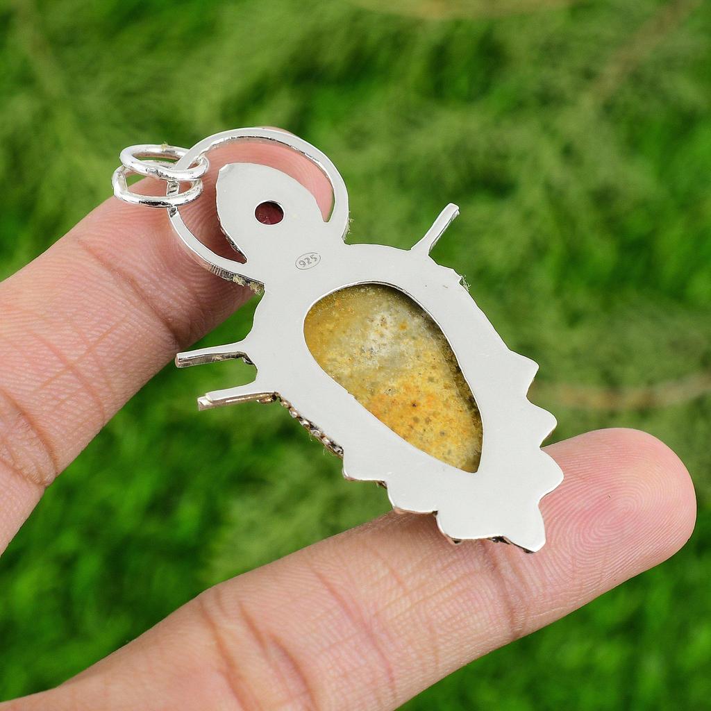 Natural Fossil Coral Gemstone Pendant Yellow 925 Sterling Silver Indian Jewelry