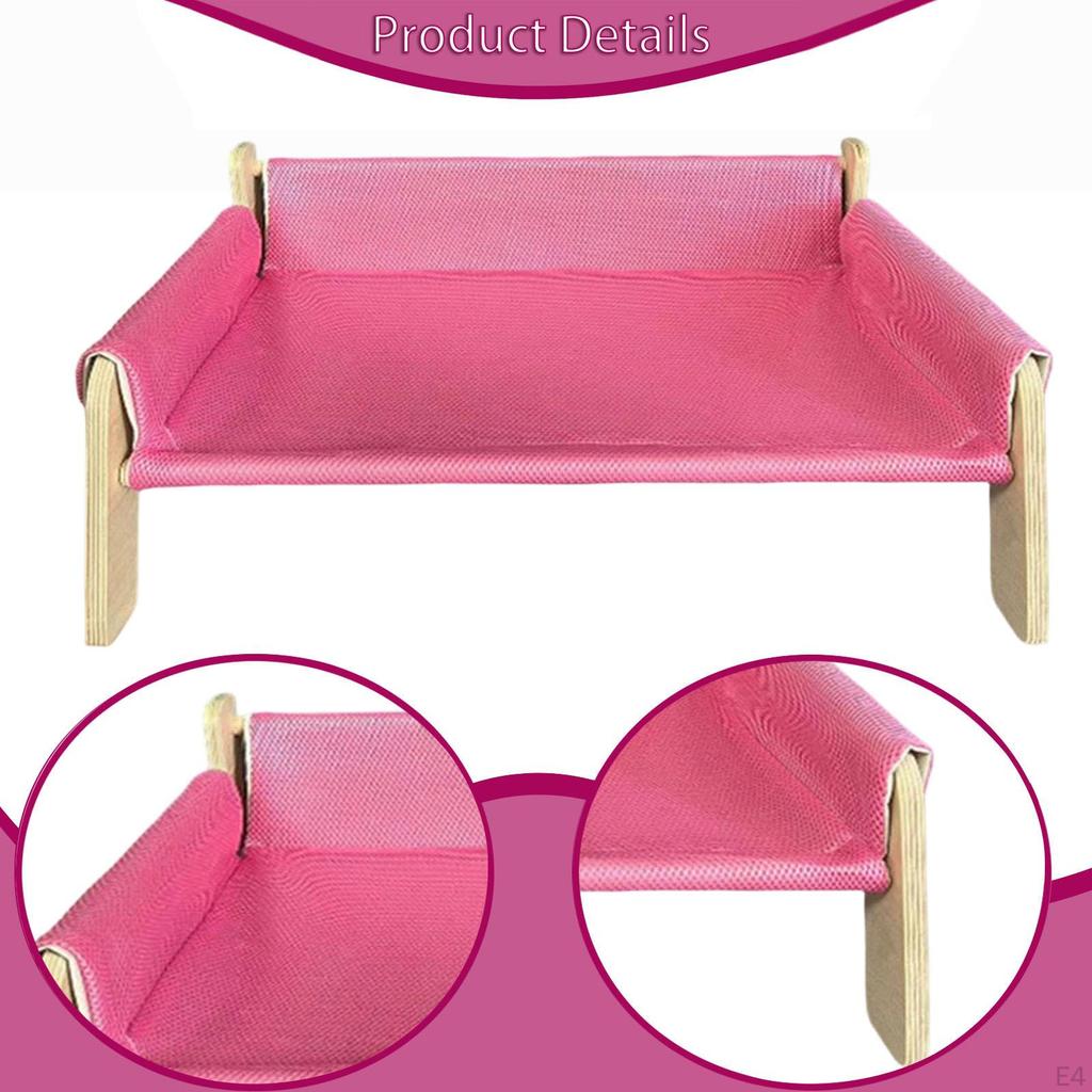Cat Bed Elevated Hammock Pet Scratcher Wooden Frame Lounger with Soft Cloth Removable Cover Suitable
