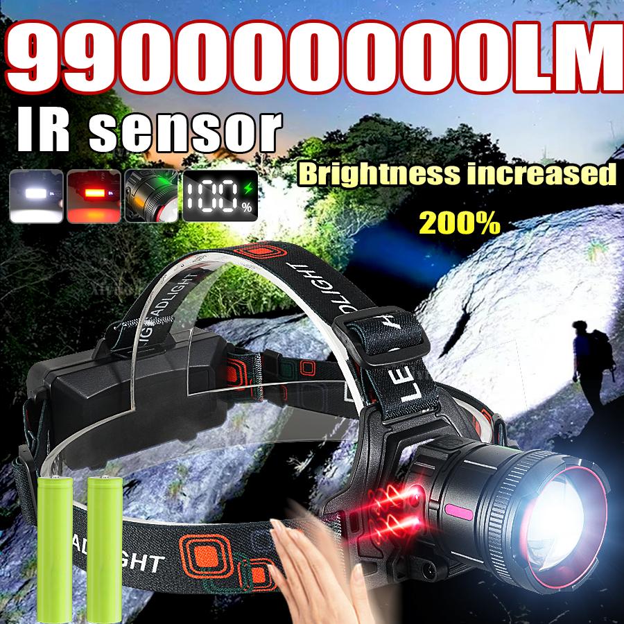 Newest 991111111LM High Power LED Headlamp Ultra Bright Head Torch Long Shot 1111M Headlight 18611 Camping Fishing Zoom Lantern