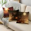 Mode Halloween Gruselige Nacht Mond Kürbislaterne Fledermaus Leinen Kissenbezug Dekorative Kissenhülle Für Sofa Wohnzimmer Party