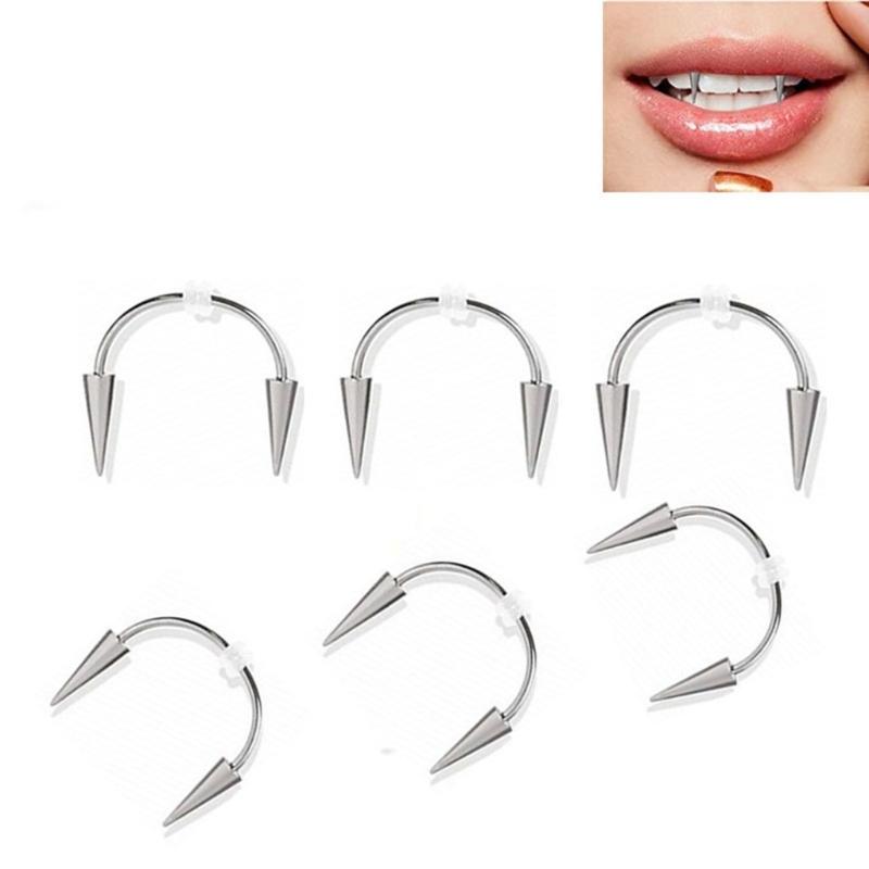 2 Piezas 16g Aro Labret con Púas para Dientes de Vampiro Clavos con Púas de Acero Quirúrgico Plata Tragus Helix Body Piercing Joya
