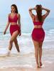 2025 European and American Solid Color Mesh Patchwork Drawstring Split Swimsuit