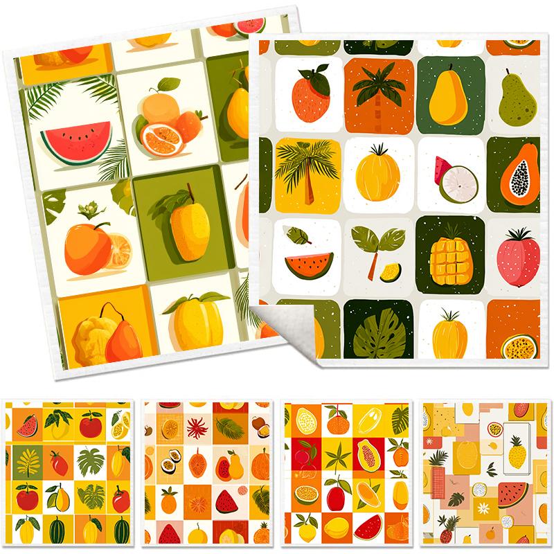 Cleaning Cloth Reusable Kitchen Dish Towels Eco-friendly Microfiber Orange Fruits Print Dishcloths Lint Free Washable Duster Rags Tea Towels 9*7inch