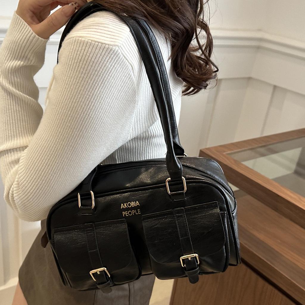 Retro Niche Portable Bowling Bag for Women 2025 Autumn New Trendy Korean Underarm Bag Large-capacity Commuter Bag