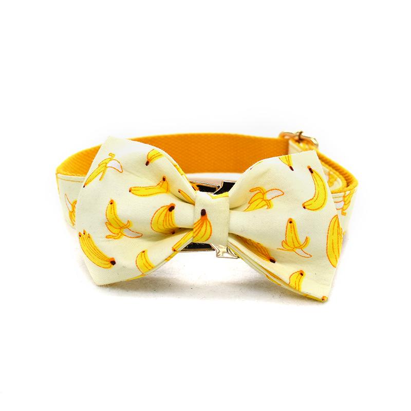 Yellow Banana Pet Collar and Leash Set with Engravable Golden Metal Buckle, 1.5m