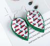 European & American Christmas Tree Red Car Sequin Leather Earrings - Holiday Style Leaf Design