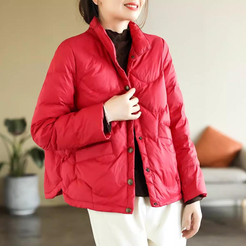 Literary and retro down jacket women's short 2025 winter light stand-up collar warm small temperament casual top tide