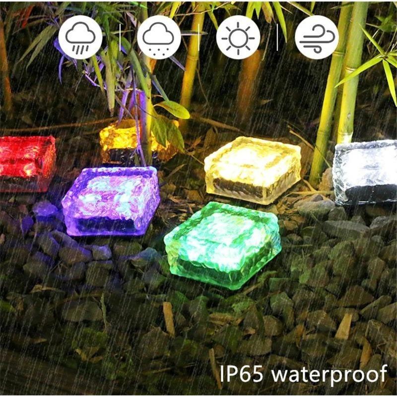 Solar Glass Brick Light Solar Ice Cube LED Light Crystal Brick Stone Lamp Garden Courtyard Pathway Patio Pool Christmas Decorative Festive