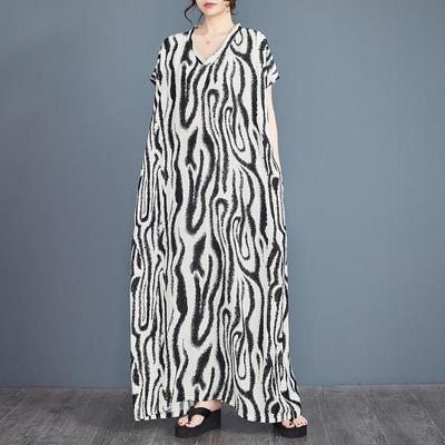 Kurzarm-Übergröße, Vintage-Kleid mit Blumenmuster, neu in Kleidern für Damen, lässig, locker, Maxi, lang, Sommerkleid