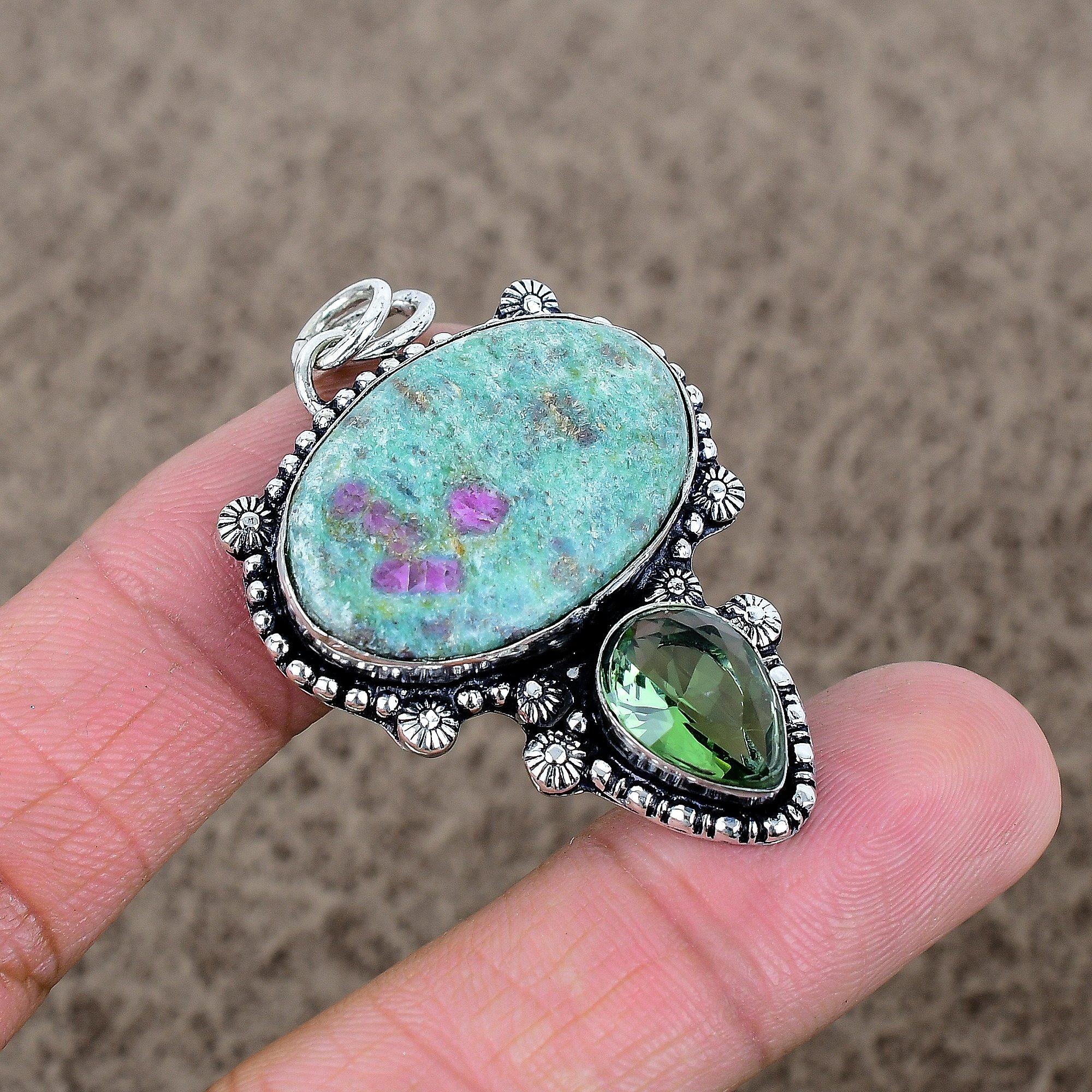 

Ruby Fuchsite, Peridot Gemstone 925 Sterling Silver Jewelry Pendant 1.97 KKG-343