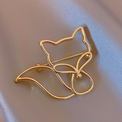 Women Brooch Hollow Fox Decor Stainless Exquisite Anti-slip Wear-resistant Coat Collar Hat Scarf Decoration Clothes Pin Garment Jewelry