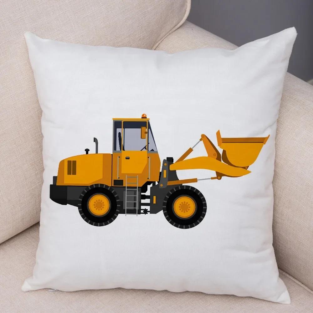 Cartoon Excavator Bulldozer Pillowcase Car Ornaments Office Living Room Sofa Home Pillowcase