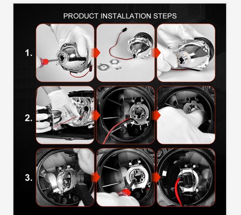 2.5" WST HID Bi-Xenon Projector Lens Headlight Kit for Cars & Motorcycles - High Brightness, Non-Destructive Refit.