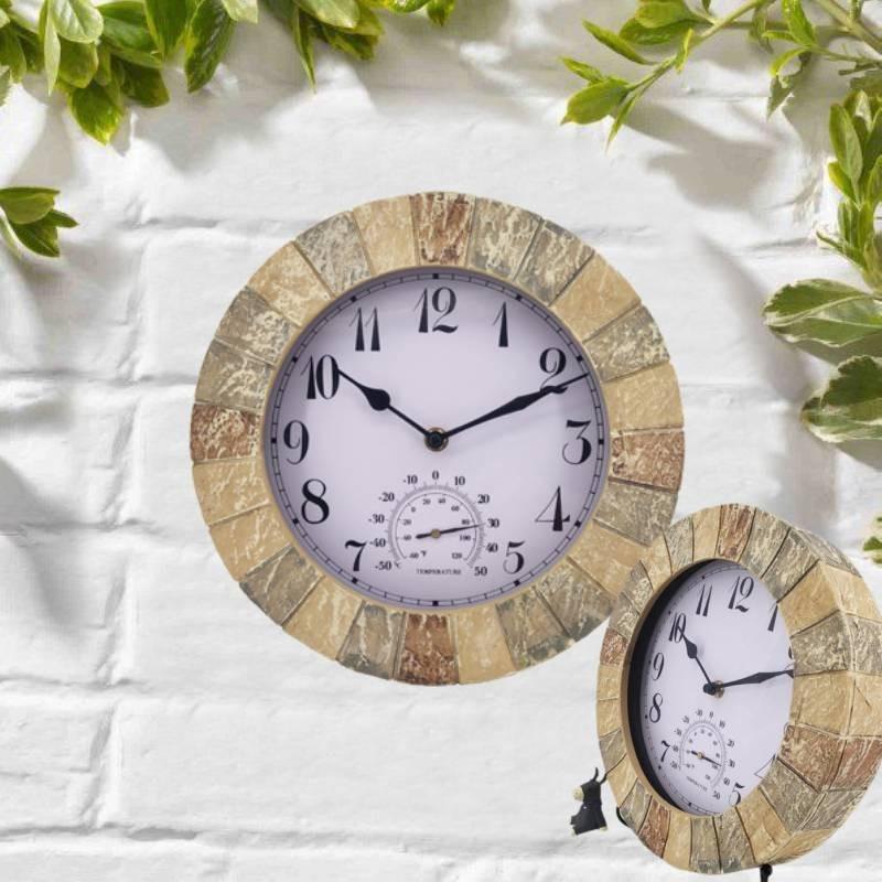 Stonegate Smart Garden Sandstone Wall Clock Thermometer Waterproof Outdoors