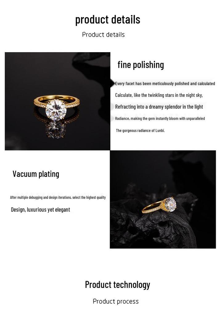 Elegant s925 Sterling Silver 3ct Moissanite Ring for Women - High-End European & American Luxury Jewelry Accessory