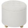 Storage Ottoman, Round, 40.5 L, Sherpa Fleece, Wooden Legs, 45 X 45 X 41 Cm, White