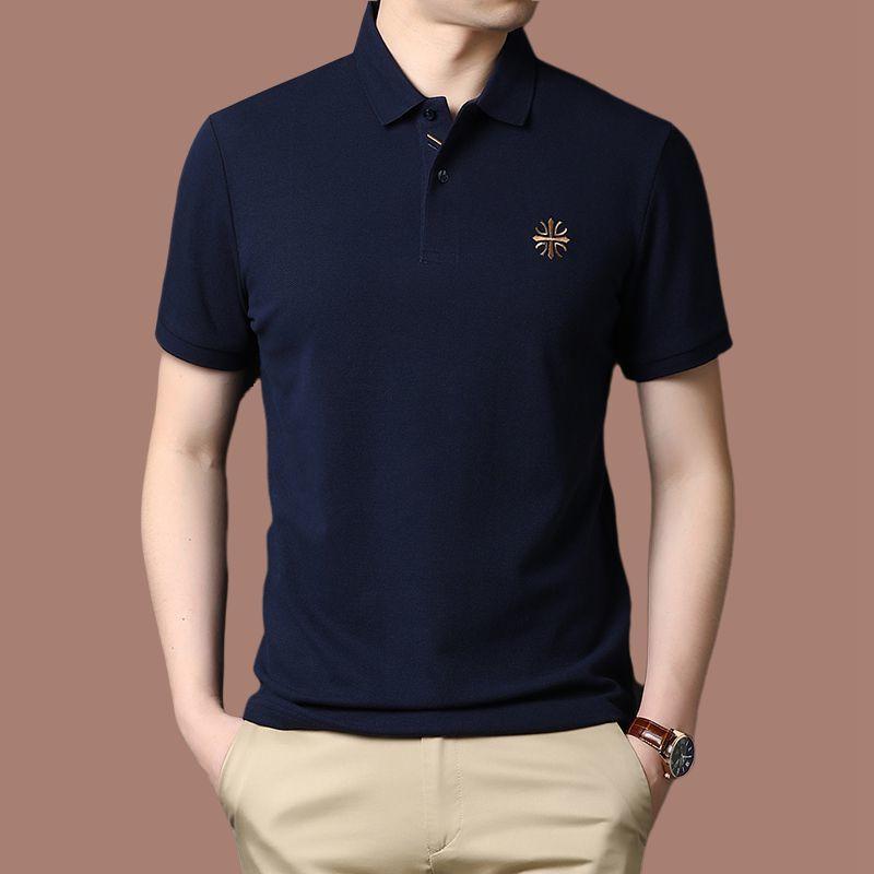 Embroidery Summer Men's Short-sleeved T-shirt Trend Lapel Loose Large Size Shirt Young and Middle-aged Men's Half-sleeved