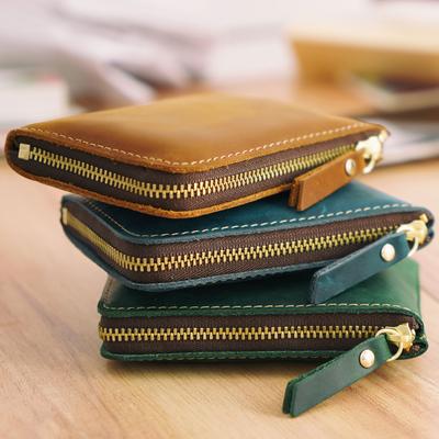 Retro portfel ze skóry Crazy Horse dla mężczyzn i kobiet portmonetki na monety małe saszetki na pieniądze portfele saszetka na zamek etui na karty