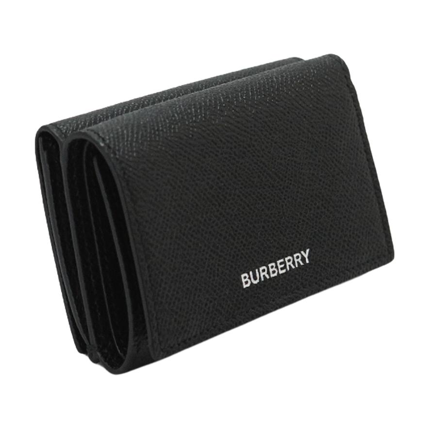 Burberry Grainy Leather Trifold Wallet Black Logo Print Compact Wallet for Men Daily Use Business Travel 80174551