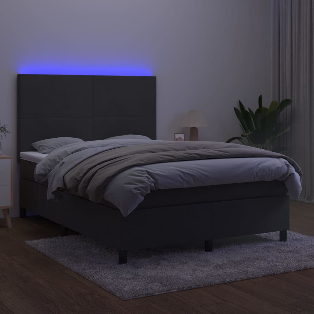 Vidaxl Letto Continentale Con Materasso E LED, Velluto Grigio, 140X200Cm