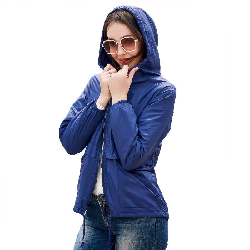 Lightweight Mesh 20D Hooded Rain Jacket Short Windbreaker Women Outdoor Casual Wear