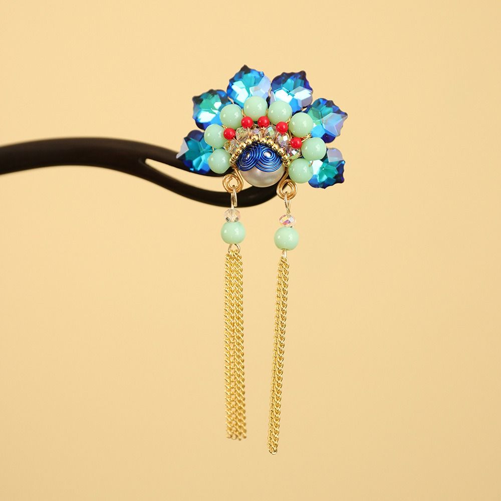 Tassel Wooden Hair Stick Red Hanfu Hairpin Temperament Horse Face Skirt Headwear  Hair Chopstick