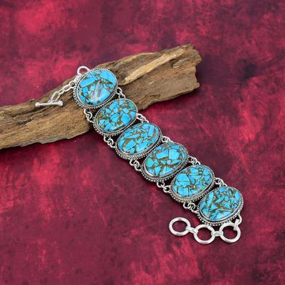 Blue Copper Turquoise Handmade Gemstone Bracelet, 925 Solid Sterling Silver Bracelet Antique Jewelry, For Engagement Gift