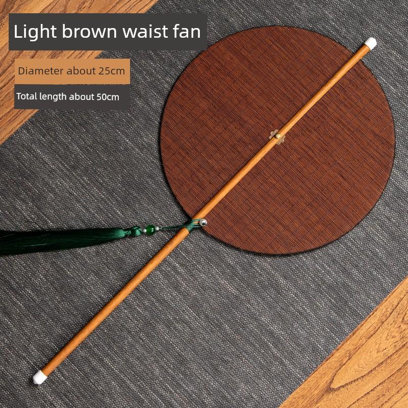 Retro Bamboo Waist Fan, Chinese Style Hanfu Round Fan, Rollable Round Fan, Hand-Printed Bamboo Silk, Convenient Waist-Hanging Fan