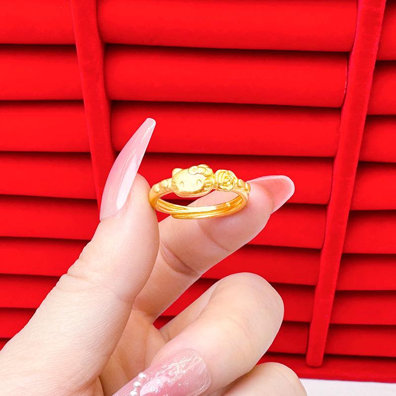 Exquisite Sand Gold Open Ring for Women: High-End Niche Design, Light Luxury Style, Long-Lasting Color, Imitation Gold.