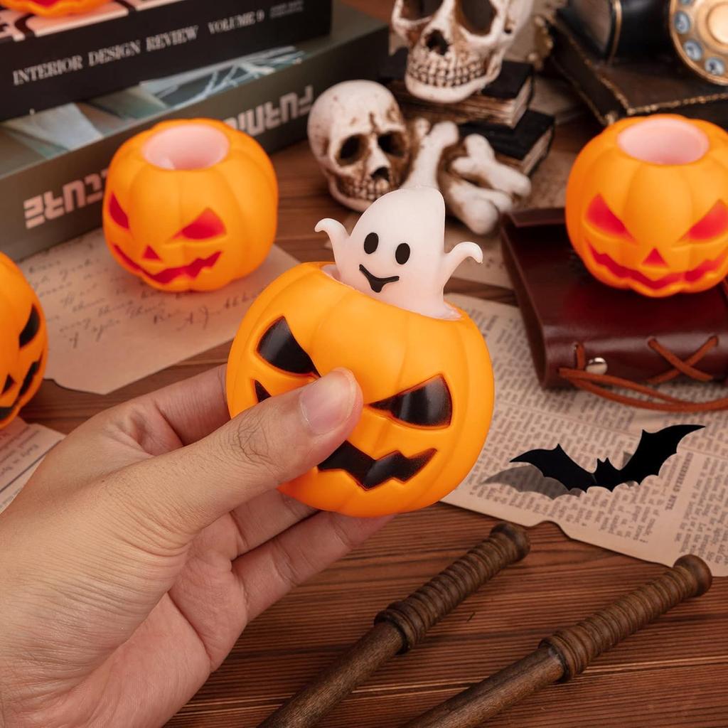 1/12Pcs Halloween Pumpkin Squeeze Cup Sensory Toys Stress Relief Pop Up Ghost Squeeze Ball Halloween Gifts For Kids Juguetes