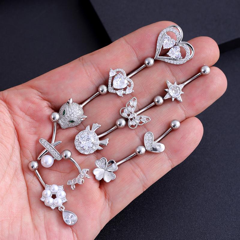 Fashion Belly Button Rings Simple Stainless Steel Heart Navel Piercing Barbell For Women Sexy Body Piercing Jewelry Gifts