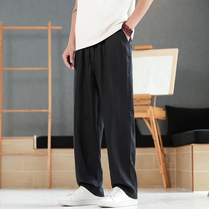 2026 Spring Summer Loose Linen Pants Men Casual Pants Men Thin Straight Breathable Pants Men Retro Comfortable Loose Trousers