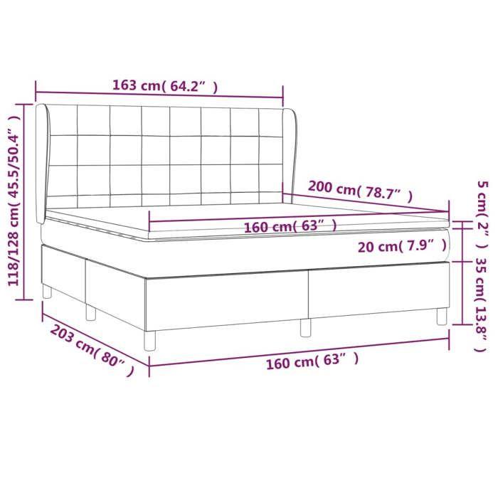 3127974 vidaXL Lit à sommier tapissier avec matelas Gris foncé 160x200cm Tissu