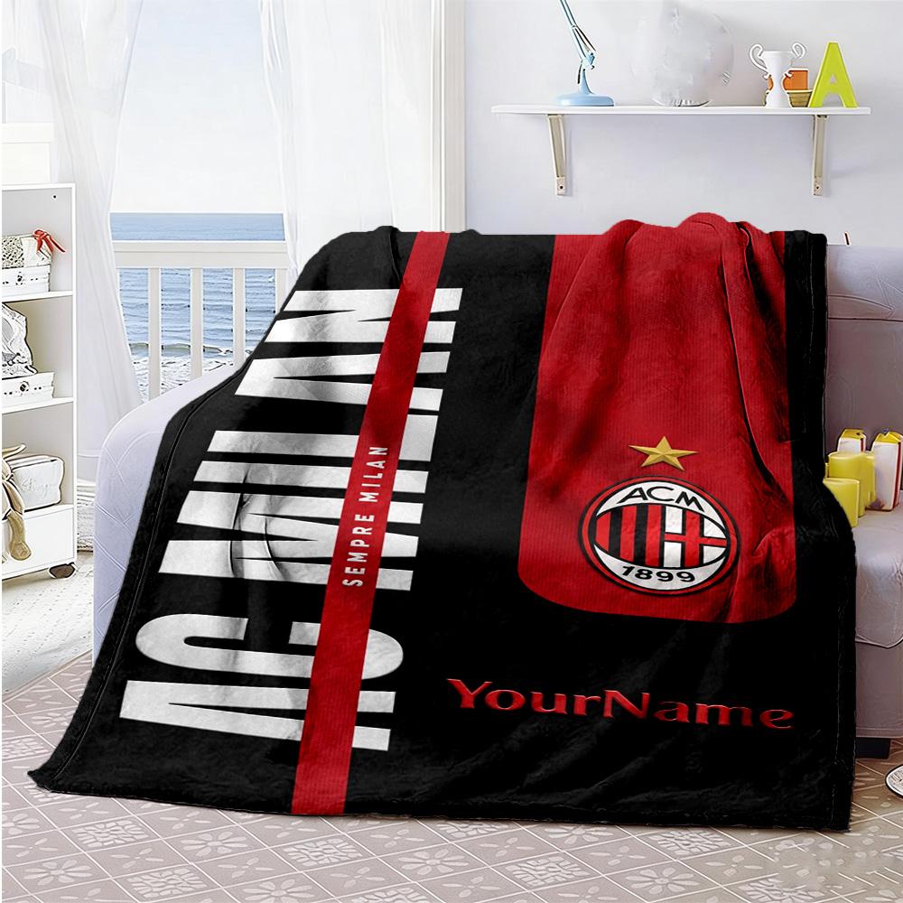 Ac Milan Personalized Name Blanket Multi-purpose Customizable Blanket Warmthful Decor Throw For Sofa Chair Office Couch All-Season Use