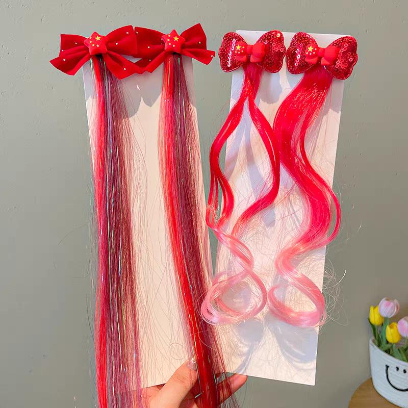 Children's Red Festive Braided Hair Clip - Safe, Non-Damaging Performance Hairpin for Girls