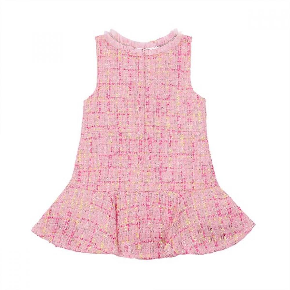 French Cat Pink Frill Tweed Jumper Skirt Q51dco110p1