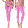 Women Cut Put Underpants Wet Look Thigh-High Tights Suspender Pants Leggings Shiny Leather Long Trousers Club StagePerformance