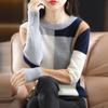Kontrastnähte Rundhals-Pullover Frühling und Herbst Langarmbluse Mode-Pullover Damen Unterhemd