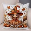Cartoon Autumn Maple Leaves Girl Cushion Cover Print Cute Children Pillowcase Decor Pillow Case For Sofa Home