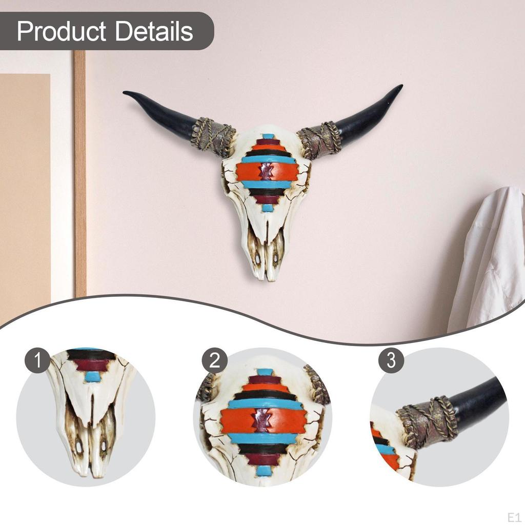 Artificial Cow Head Wall Decor,Faux Steer Halloween Figurine Hanging,Longhorn Sculpture