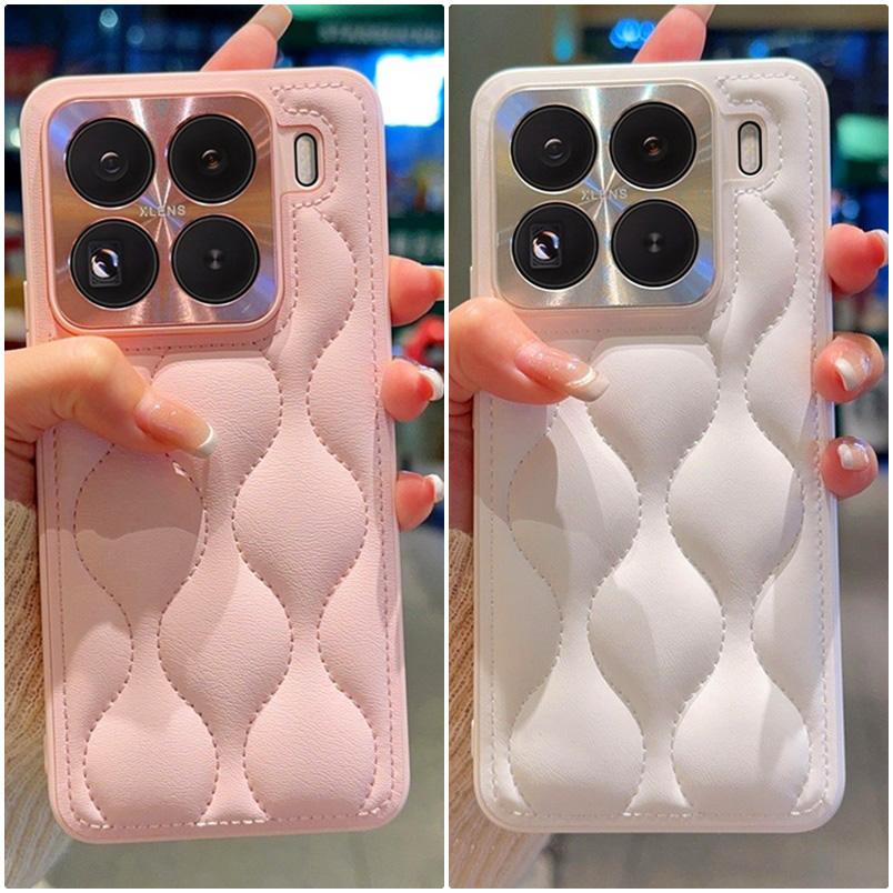 Small Fragrance Leather Grain Lens Full Coverage Protection Case For Xiaomi 15 Pro Mi15 Xiaomi 14 Pro Hard Protect Cover