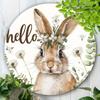 8 Inch Round Easter Bunny Metal Sign Wall Decor