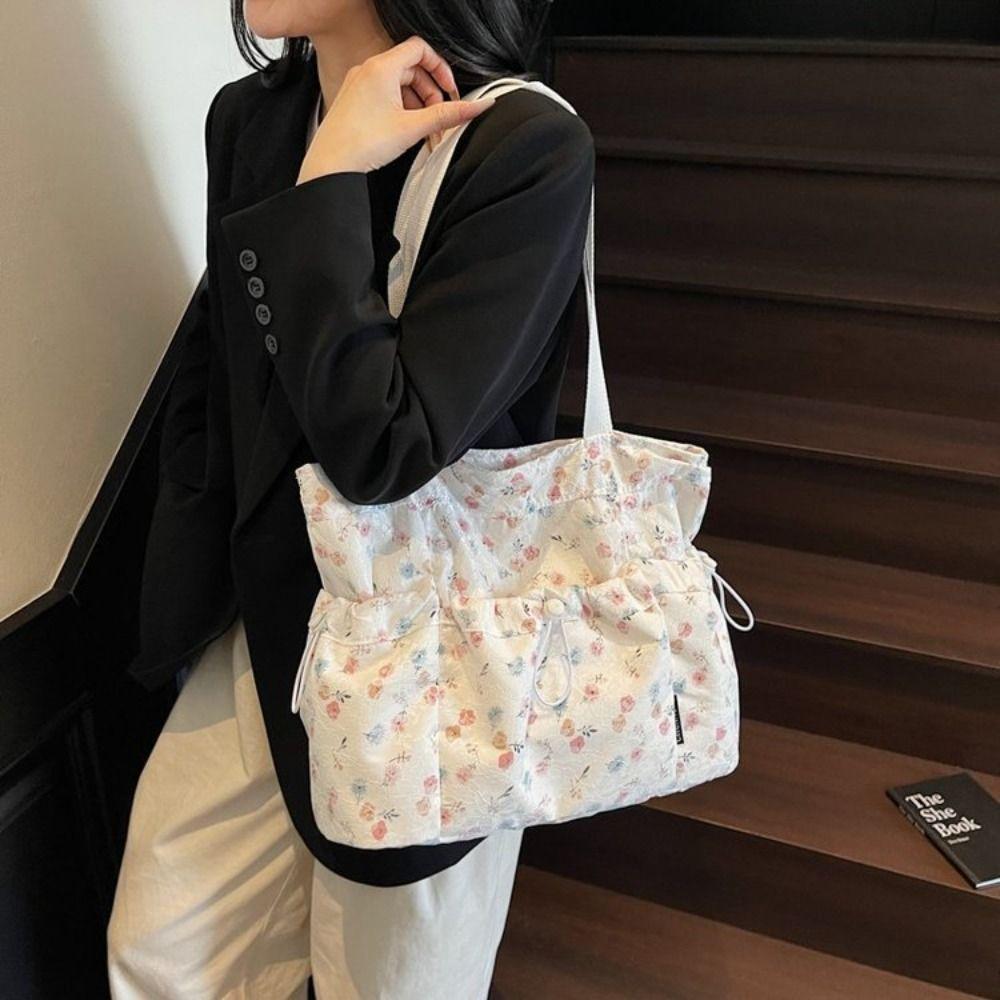 Sweet Harajuku Aesthetic Handbag Korean Style Drawstring Shoulder Bag Floral Tote Bag  Girls/Female