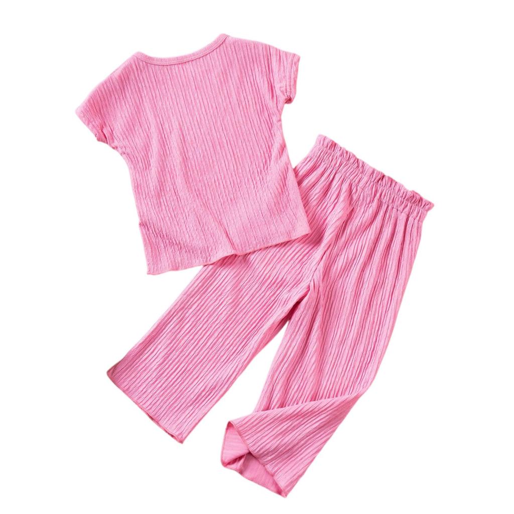 Mädchen Einfarbiges Set - Kurzarm-Top & Hosen Outfit