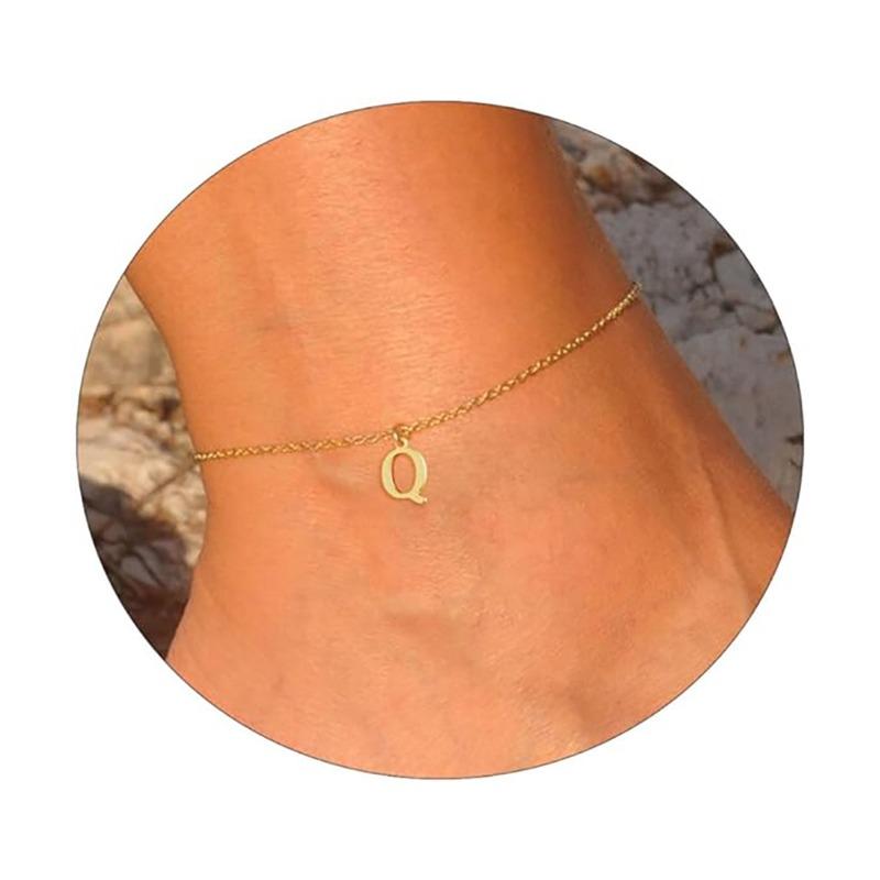 Semplice Collana con Lettera Impermeabile Placcata Oro 14K. Bracciale Compatto con 26 Lettere in Stile Femminile.