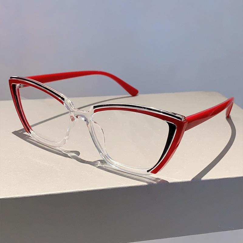 Fashionable Retro Color Blocking Reading Glasses Women New Fashionable Personalized Cat Eye Correction Anti Blue Light Eyeglass