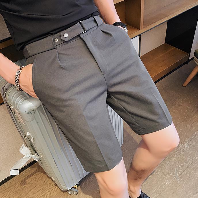 Men's Slim Fit Ice Silk Suit Shorts - Summer Casual, Straight Leg, Five-Point Style 