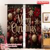 2pcs 2D Flat Printing Merry Christmas Scene Curtains Red Christmas Fabric Without Electricity Spring Perfect for Holiday Family