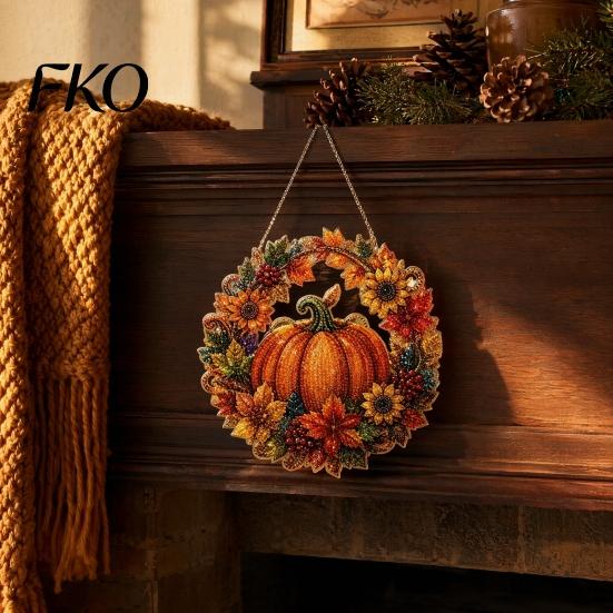 Christmas Party Decoration Pumpkin Acrylic Window Hanging Decor, Fall Harvest Wreath Ornament for Festive Pendant Thanksgiving Halloween, Indoor